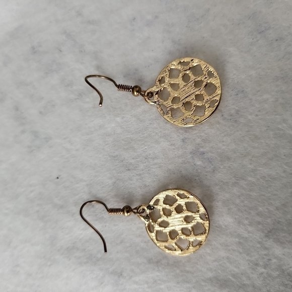 Goldtone Flower Knot Earrings Rhinestone Center - Picture 5 of 6